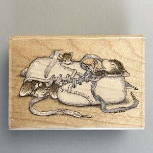 Vintage House Mouse Baby Shoes rubber stamp sleeping mice friends